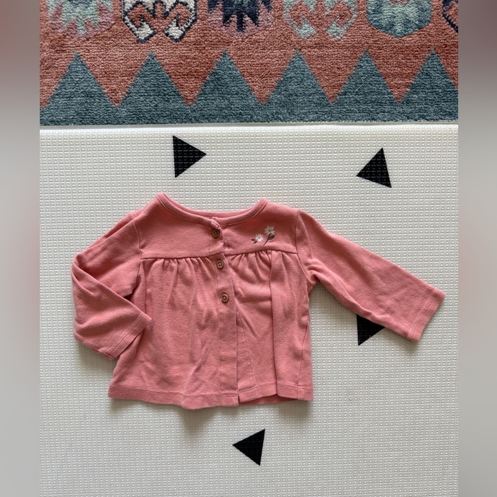 Carter’s|Baby girl mauve Pink open front cardigan w Floral Embroidery accent•9M